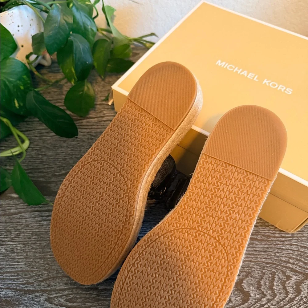 Michael Kors Black Braided Double-Strap Platform Slides